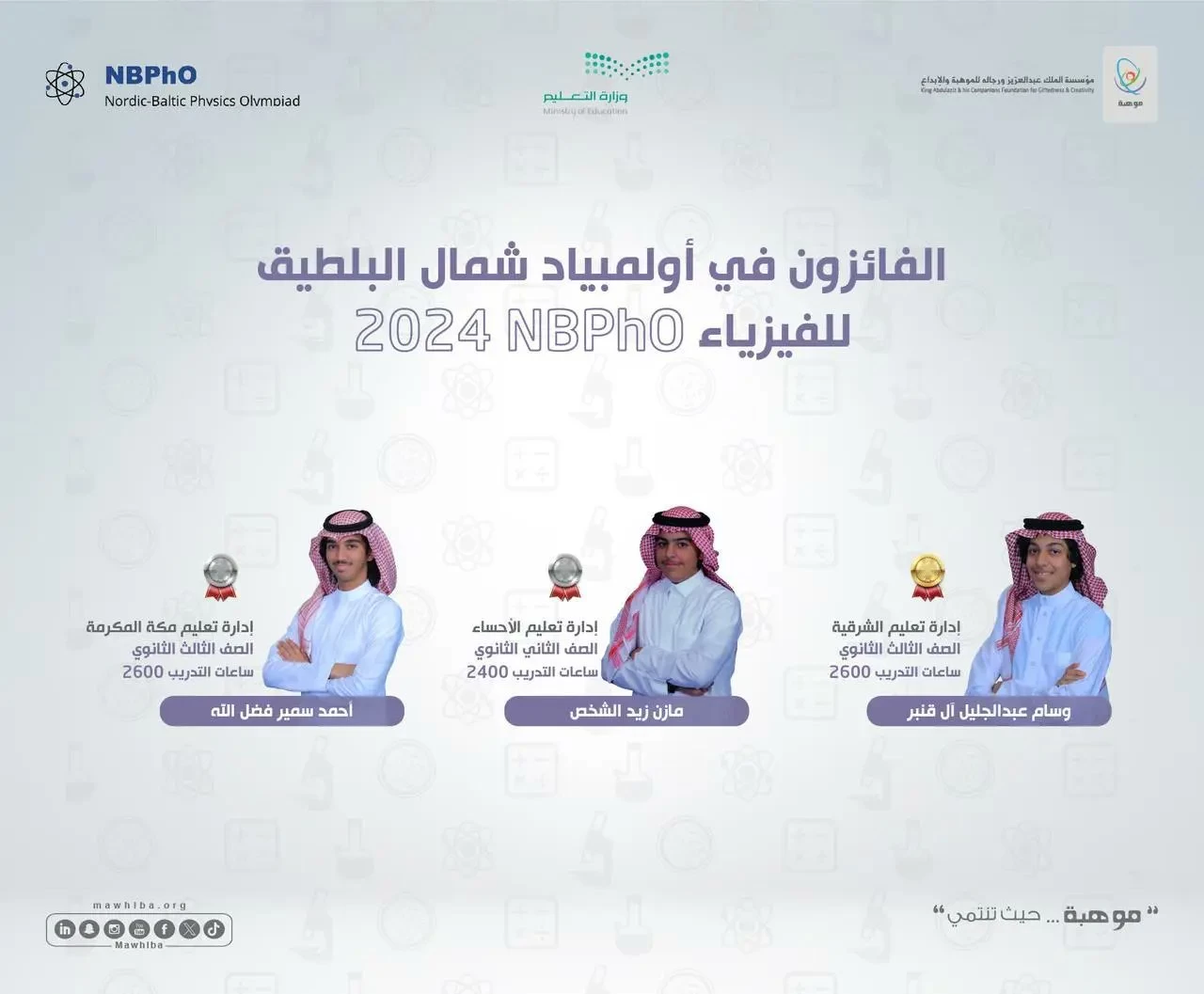 المنتخب السعودي يحقق للوطن 3 ميداليات عالمية في أولمبياد شمال البلطيق للفيزياء 2024