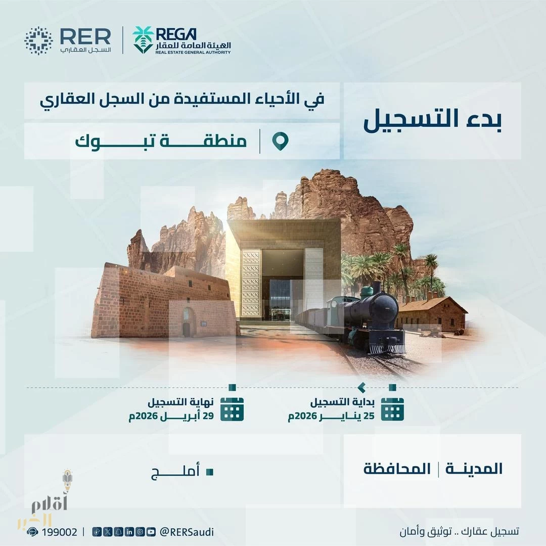 "السجل العقاري" يبدأ تسجيل (9) أحياء بمنطقة تبوك