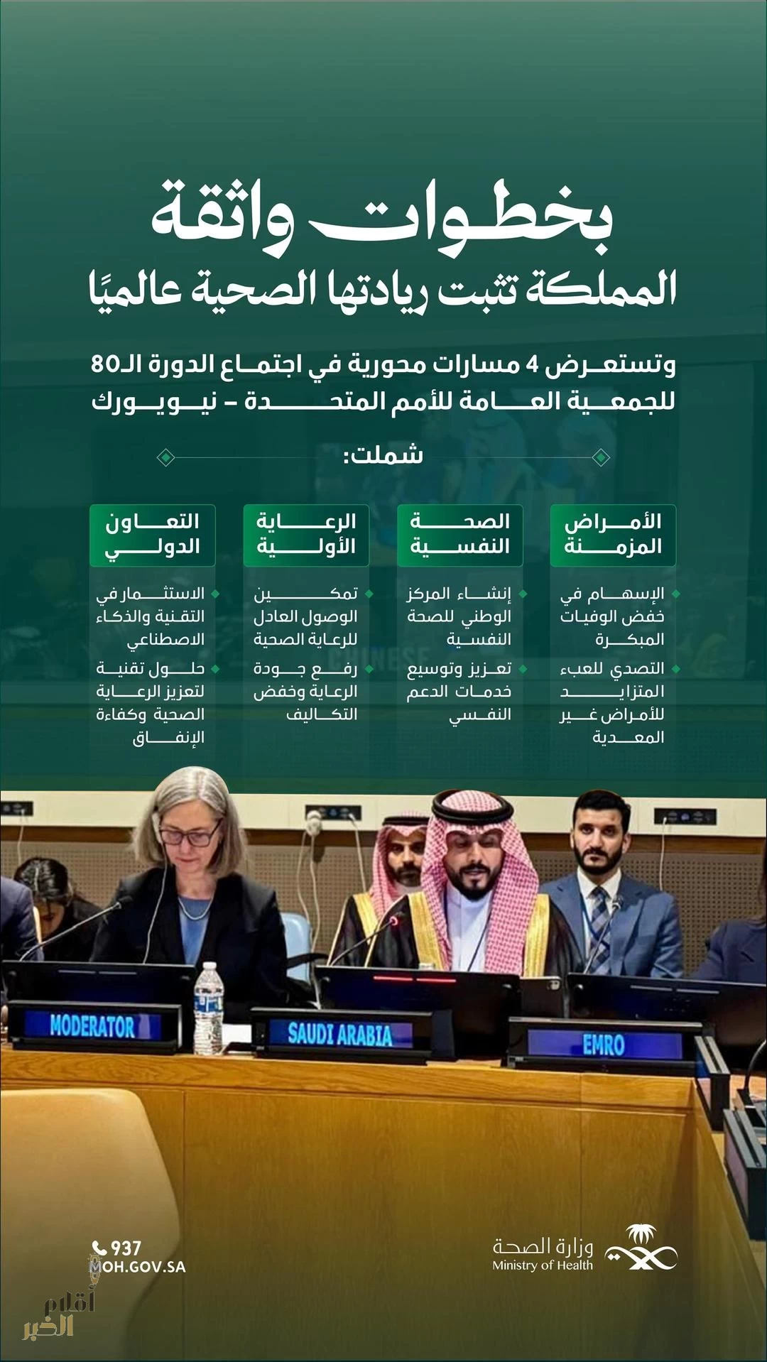 وزارة الصحة تستعرض ريادة المملكة في تعزيز الصحة العالمية خلال اجتماعات الأمم المتحدة في نيويورك
