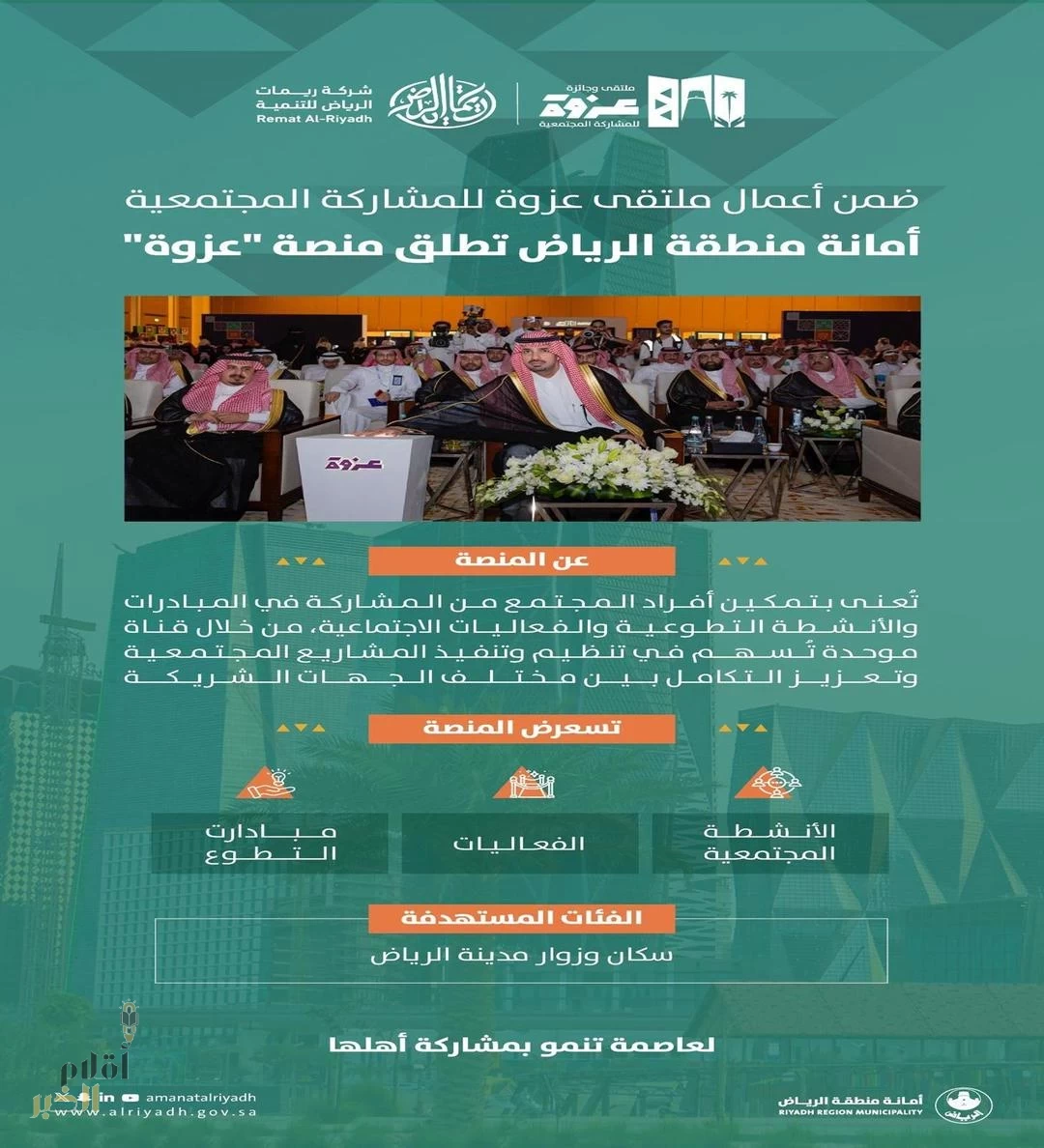 أمين منطقة الرياض يدشّن منصة "عزوة" لتعزيز المشاركة المجتمعية