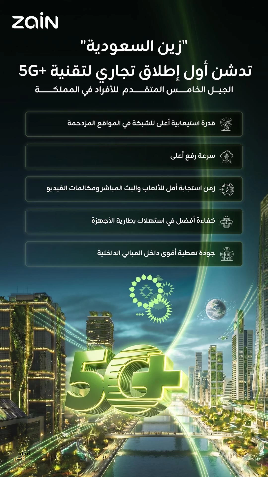 "زين السعودية" تدشن أول إطلاق تجاري لتقنية (+5G) الجيل الخامس المتقدم للأفراد في المملكة