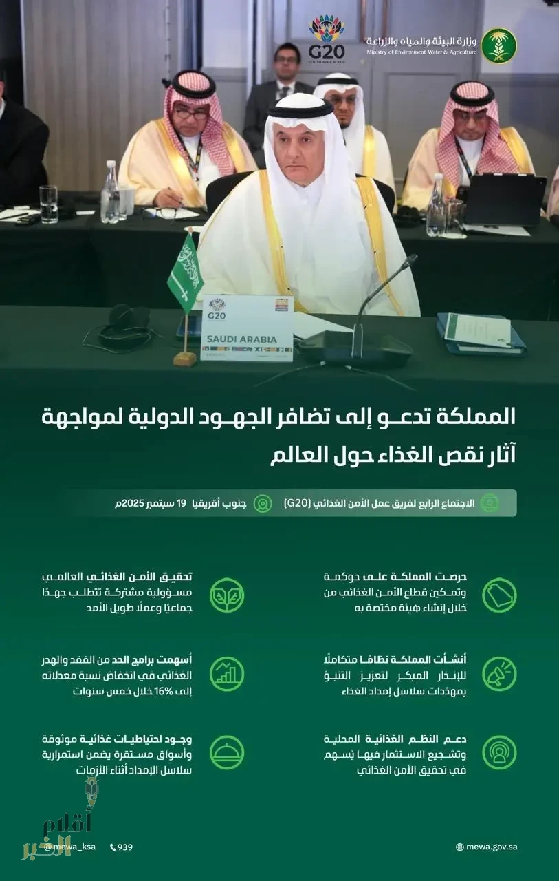 المملكة تدعو إلى تكثيف الجهود الدولية واتخاذ إجراءاتٍ فعّالة لمواجهة تحديات الأمن الغذائي حول العالم