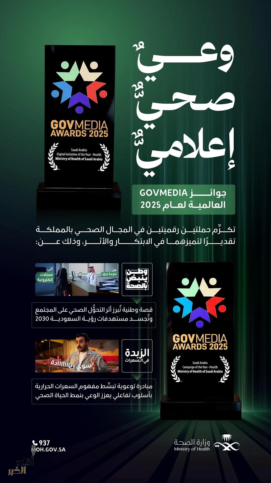 وزارة الصحة تحصد جائزتين عالميتين من "govmedia 2025" تتويجًا لإستراتيجية التواصل الصحي