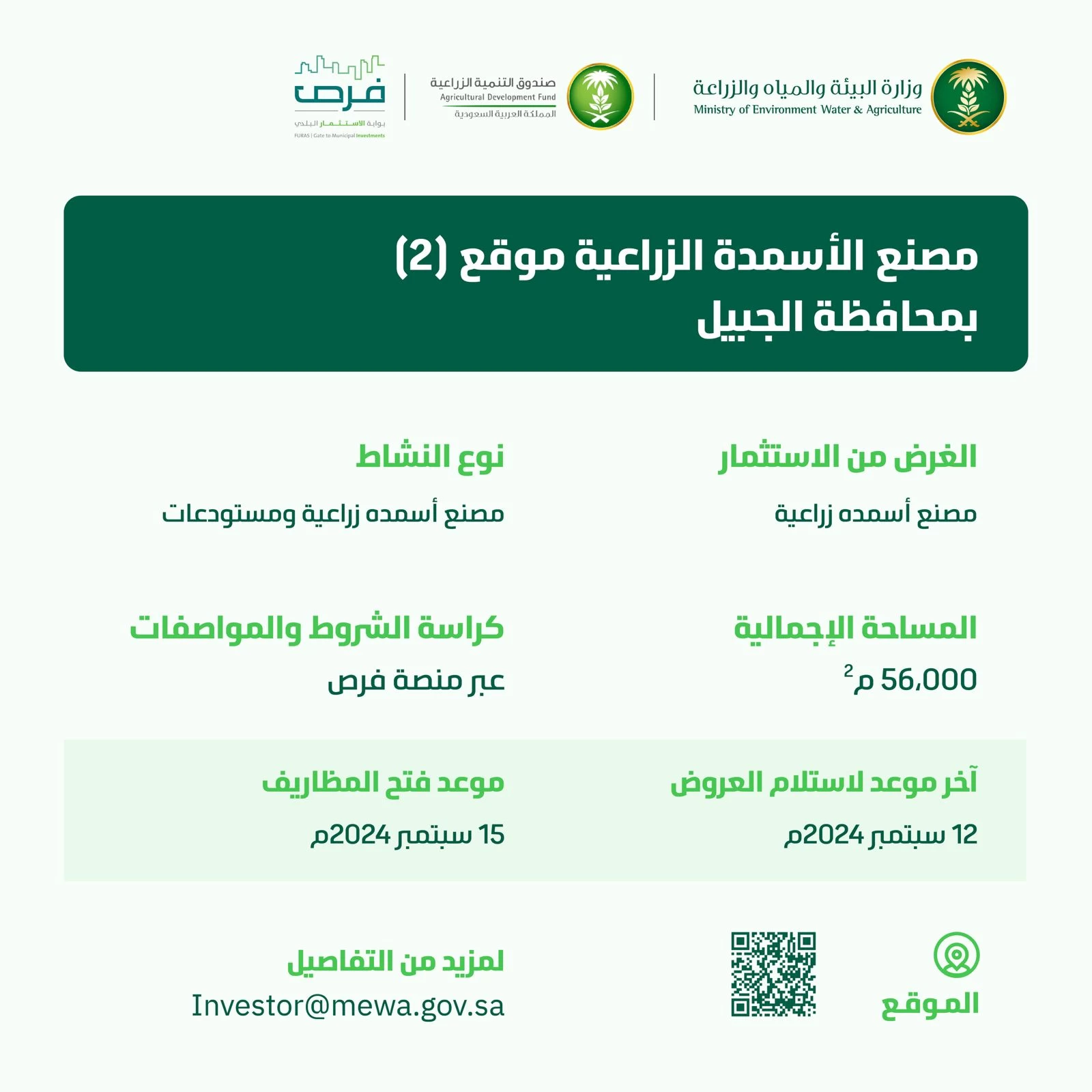 "البيئة" تطرح مشروعين لتصنيع الأسمدة الزراعية على مساحة 128 ألف م² في الجبيل