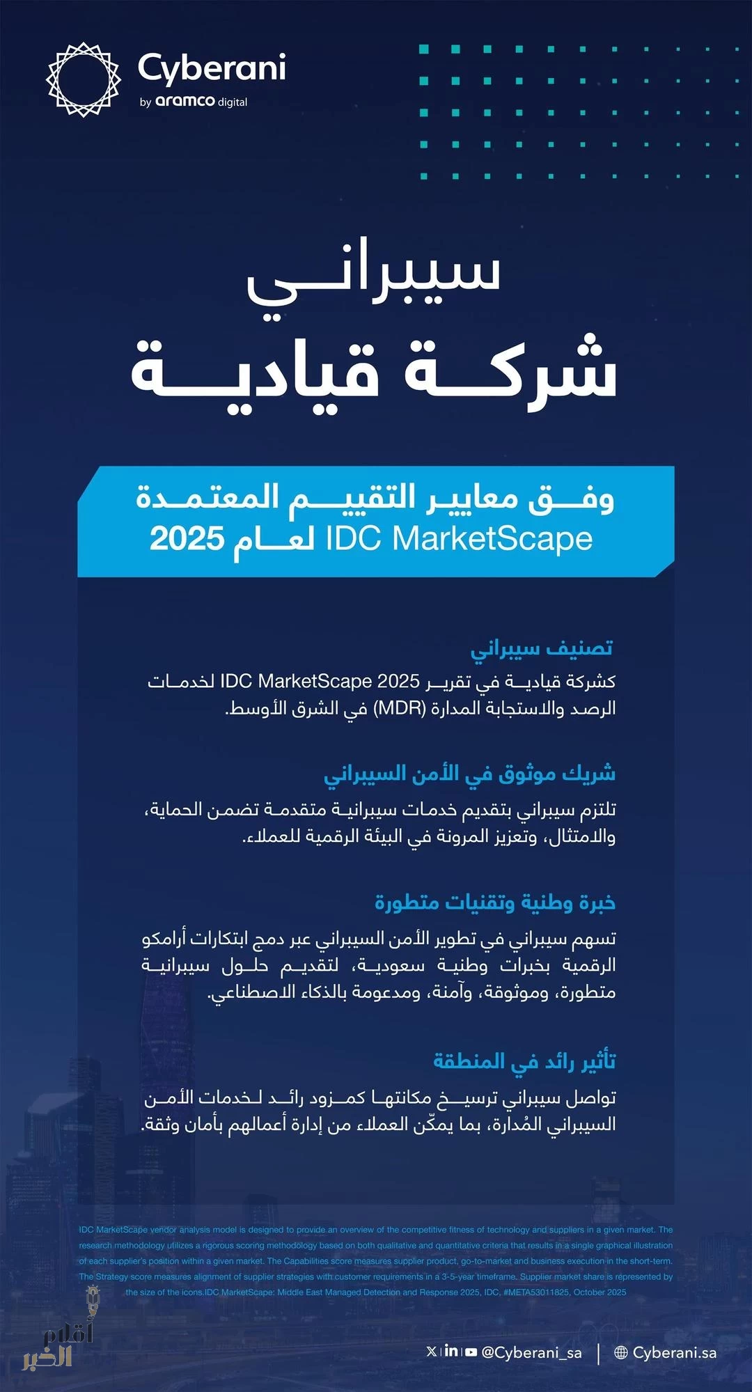 "سيبراني" تُصنَّف شركةً قياديةً في الشرق الأوسط لعام 2025 في خدمات الرصد والاستجابة المدارة (MDR)