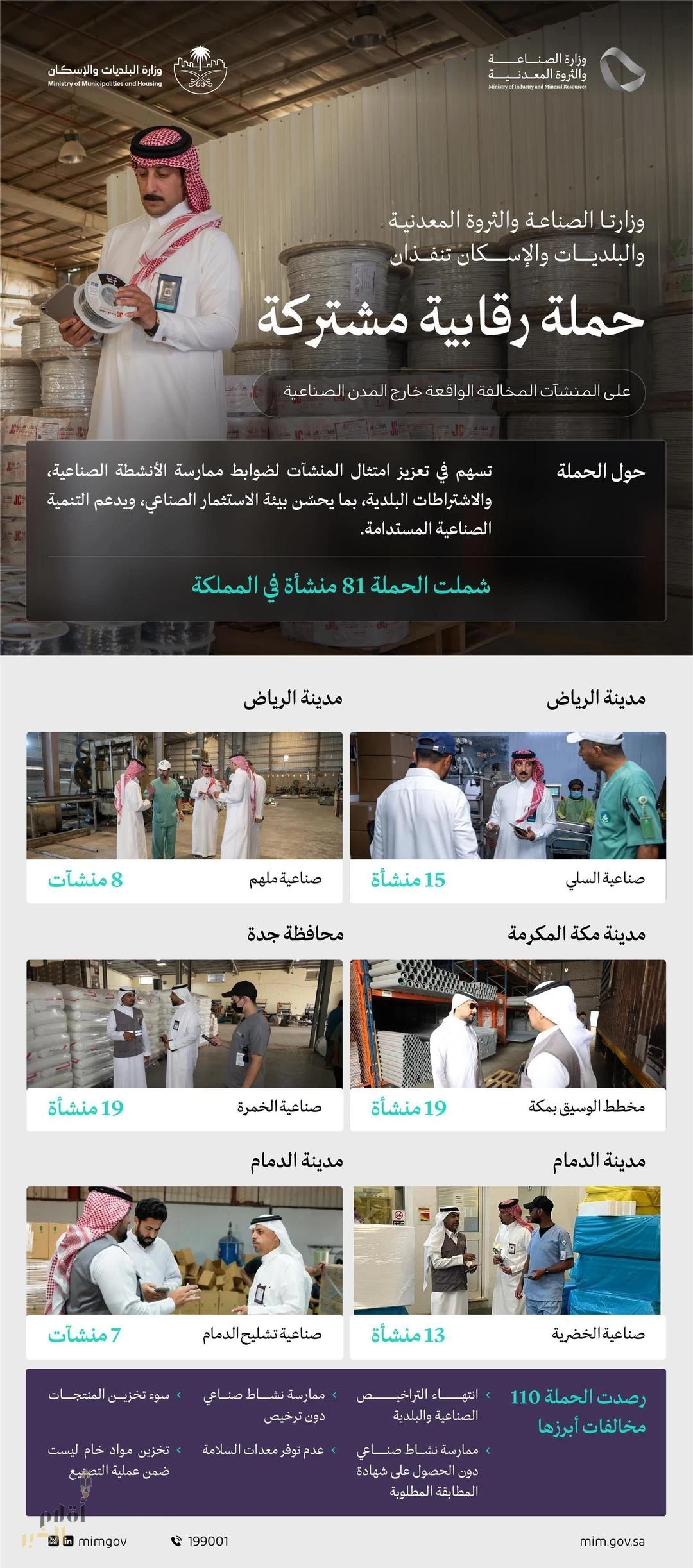 وزارتا "الصناعة والثروة المعدنية" و"البلديات والإسكان" تُنفذان حملة رقابية مشتركة على المنشآت المخالفة الواقعة خارج المدن الصناعية