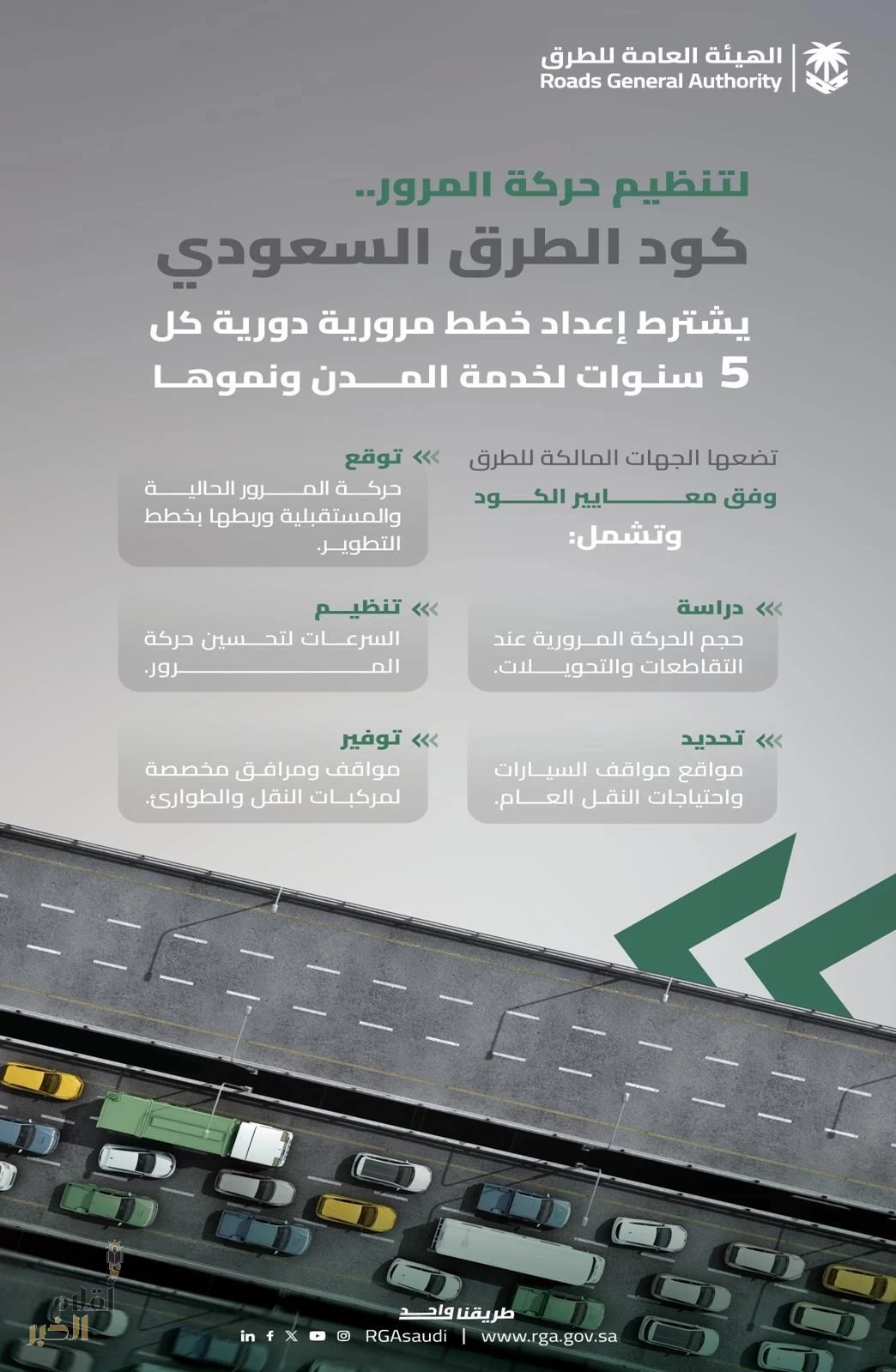 "هيئة الطرق": كود الطرق السعودي يشترط إعداد خطط مرورية دورية كل 5 سنوات لخدمة المدن ونموها