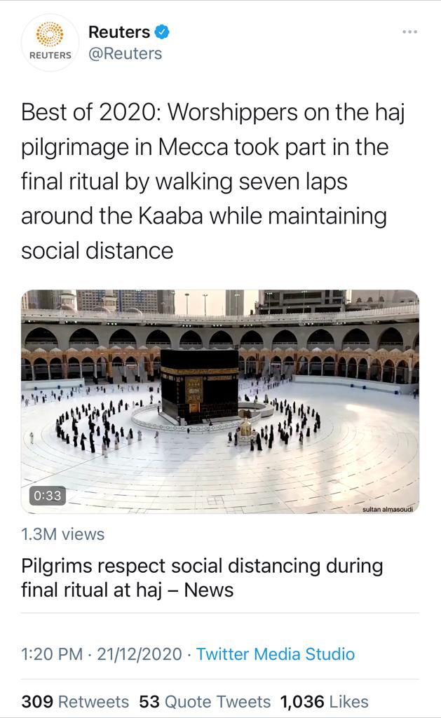 صورة حجاج ٢٠٢٠ أثناء تأديتهم طواف الوداع ضمن أفضل أحداث عام ٢٠٢٠