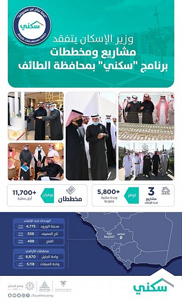 وزير الإسكان يتفقد مشاريع ومخططات برنامج "سكني" بالطائف