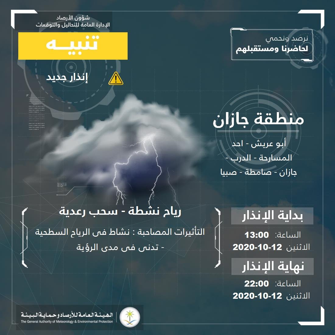 «الأرصاد» تتوقع: أمطار رعدية ونشاط للرياح على جازان حتى الـ10 مساءً