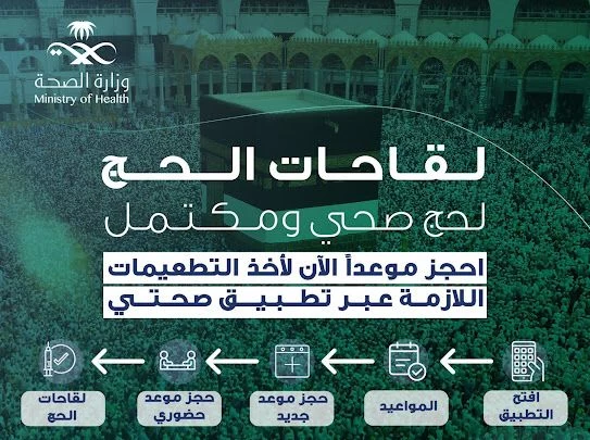الصحة تؤكد على أخذ اللقاحات للراغبين في الحج هذا العام.