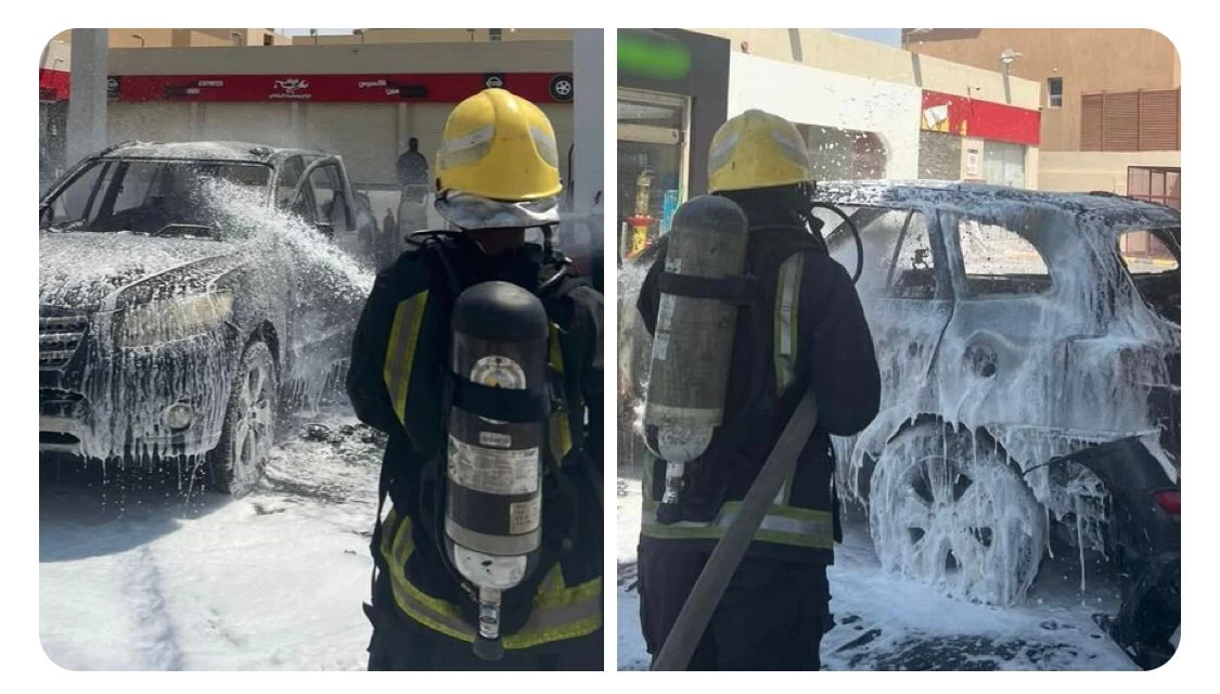 مدني ⁧‫الرياض‬⁩ يخمد حريقًا اندلع في مركبة بمحطة وقود 