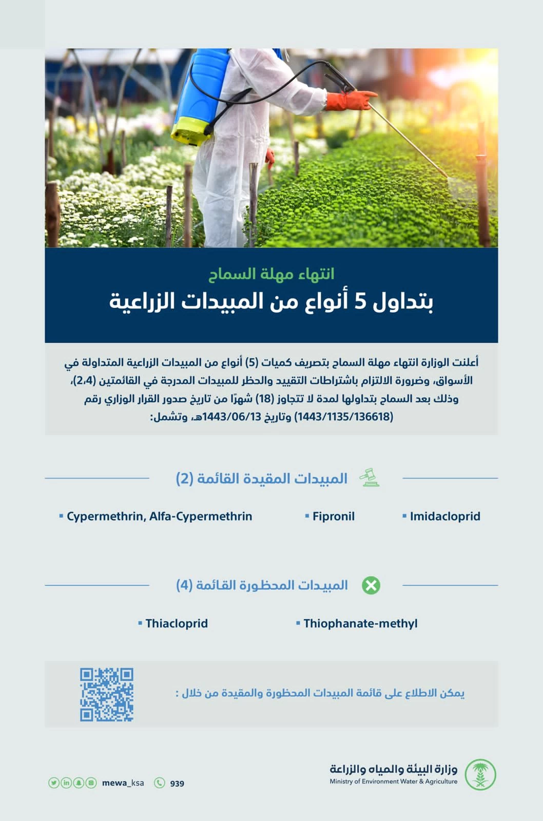 "البيئة" تعلنُ انتهاءَ مهلة السماح بتصريف كميات المبيدات المتداولة بالأسواق 