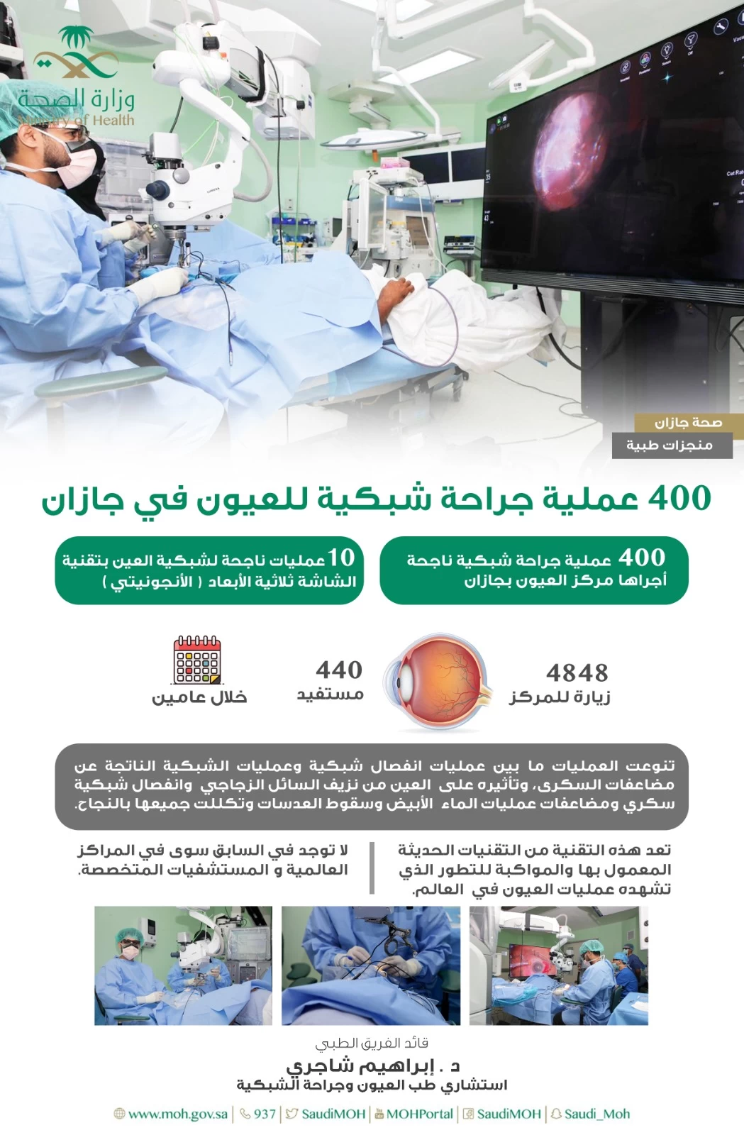 مركز العيون بصحة جازان يدشن عمليات جراحات الشبكية