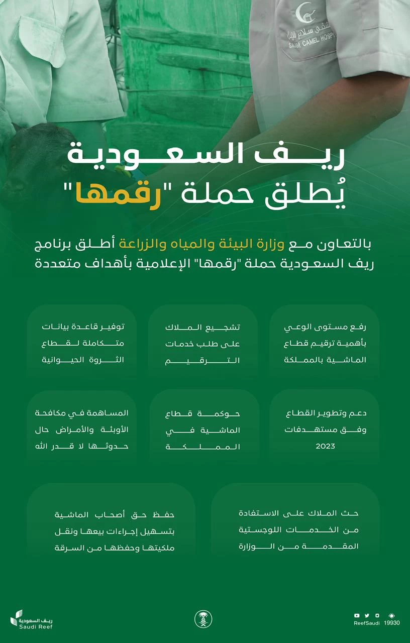 "ريف السعودية " يطلق حملة "رقّمها" للتوعية بأهمية ترقيم قطاع الماشية في المملكة