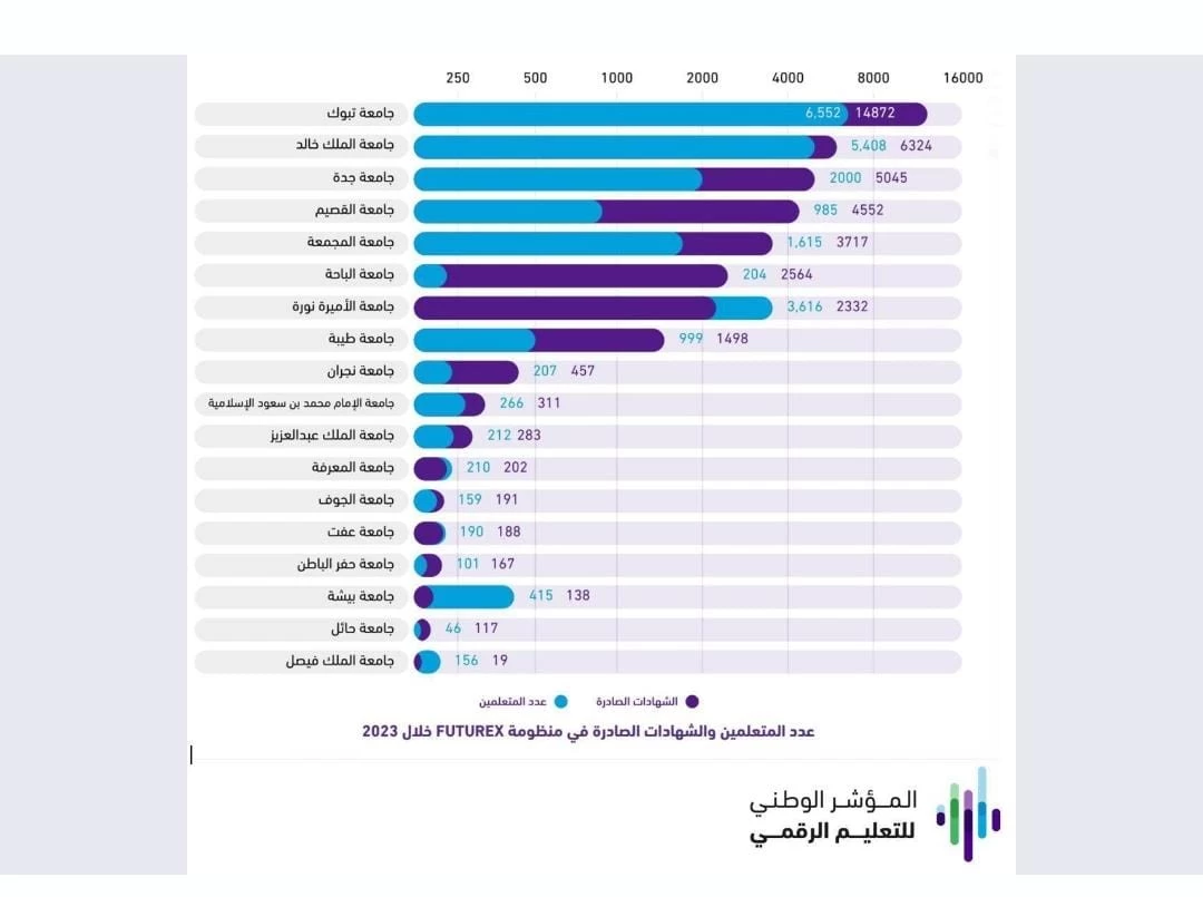 جامعة تبوك تحصل على تصنيف فئة الابتكار في مؤشر التعليم الرقمي 