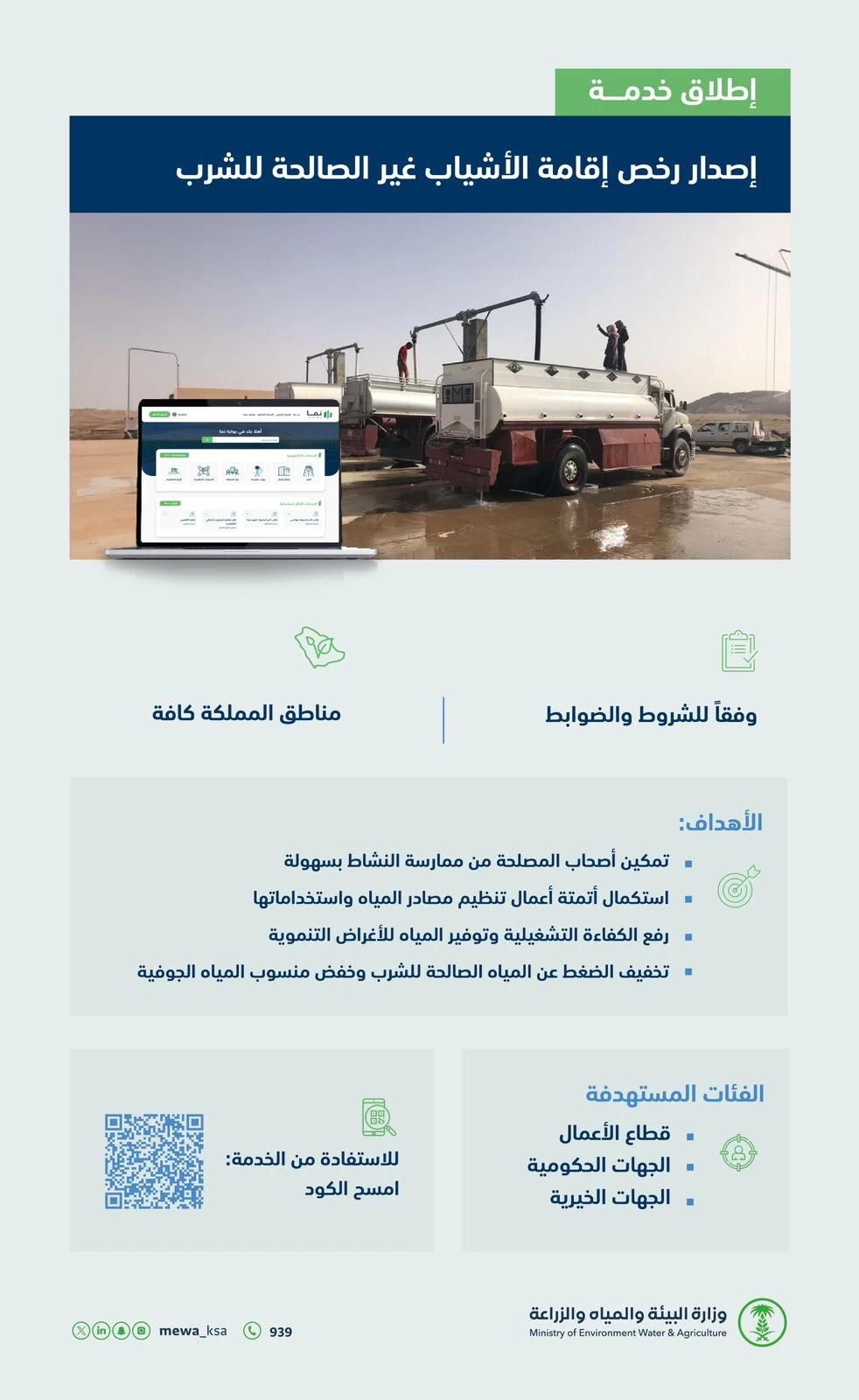 "البيئة" تطلق خدمة إصدار رخص إقامة الأشياب غير الصالحة للشرب في مناطق المملكة كافة