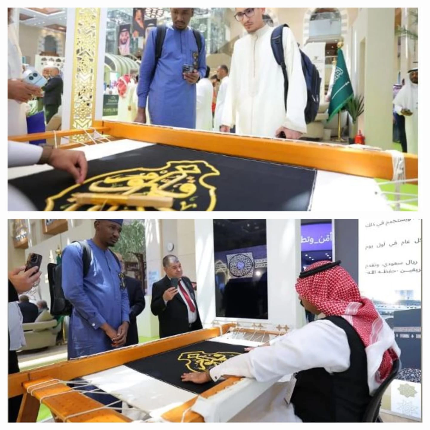 أنامل محترفة تنسج خيوط كسوة الكعبة المشرفة خلال منتدى " العمرة والزيارة " بالمدينة المنورة 