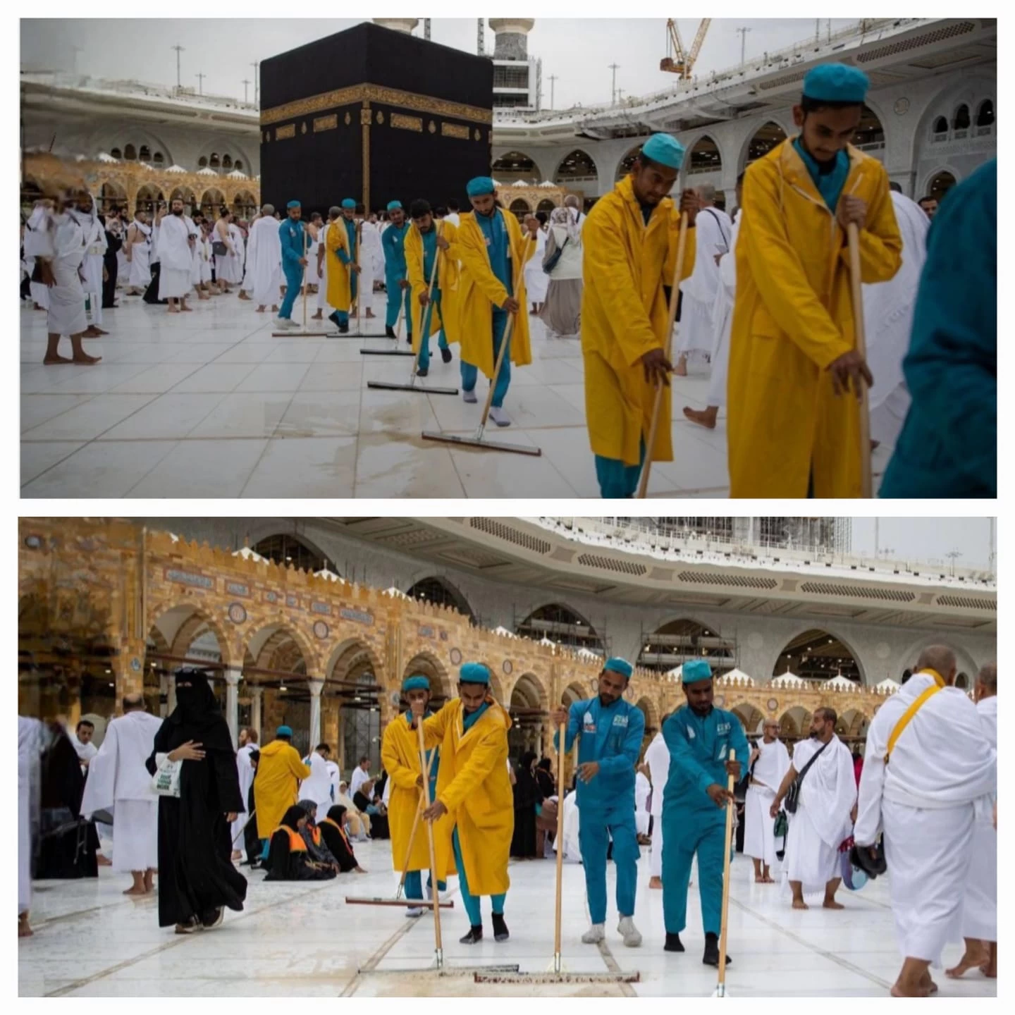 الهيئة العامة للعناية بشؤون الحرمين الشريفين تباشر أعمال نظافة وتجفيف صحن المطاف حفاظًا على سلامة ضيوف الرحمن 