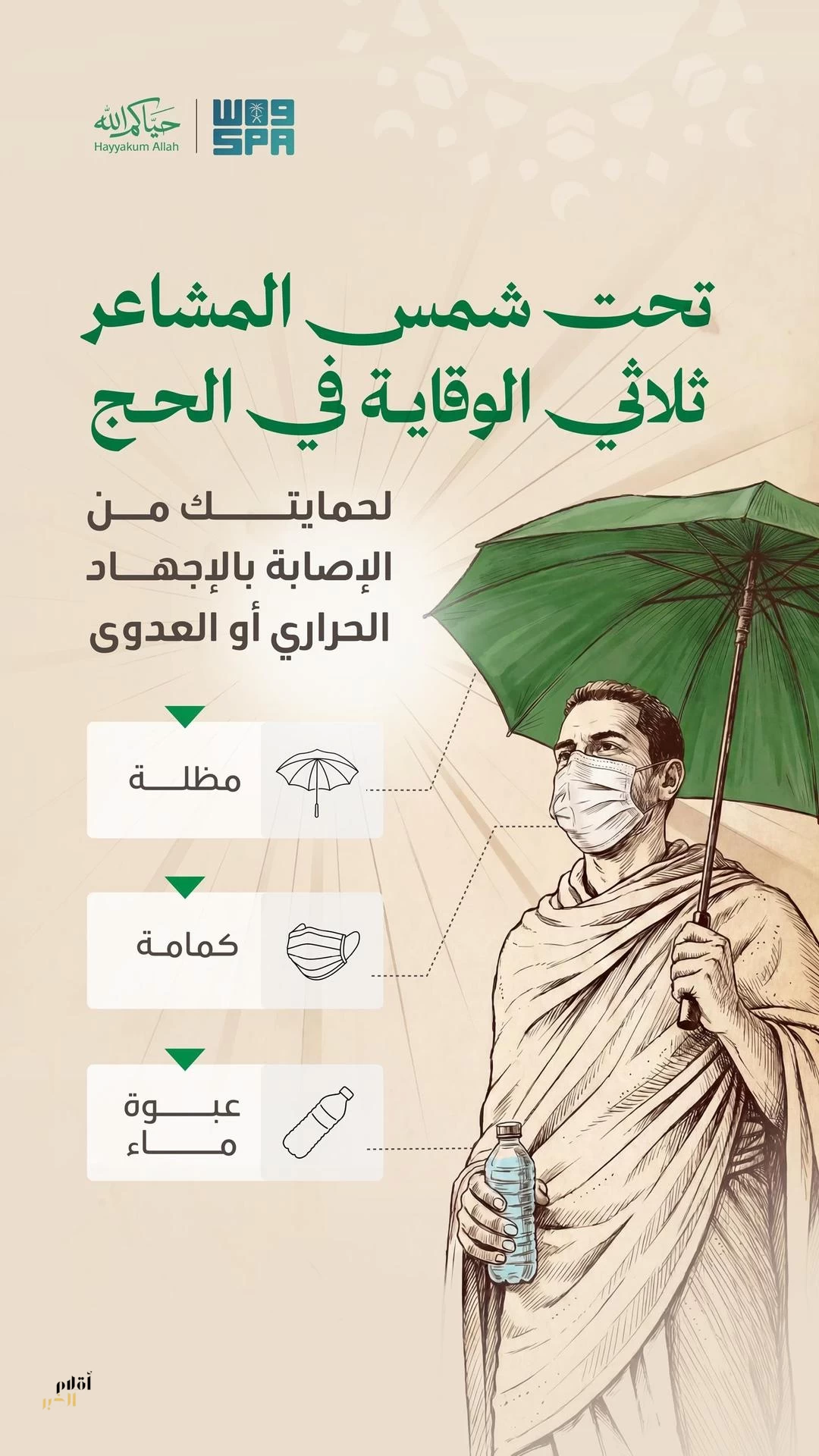 "الصحة": استخدام المظلة يخفّض الحرارة المحيطة بالحاج حتى 10 درجات مئوية