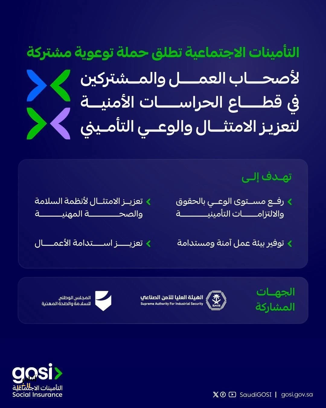 "التأمينات الاجتماعية" تطلق حملة توعوية مشتركة لتعزيز الامتثال والوعي التأميني في قطاع الحراسات الأمنية