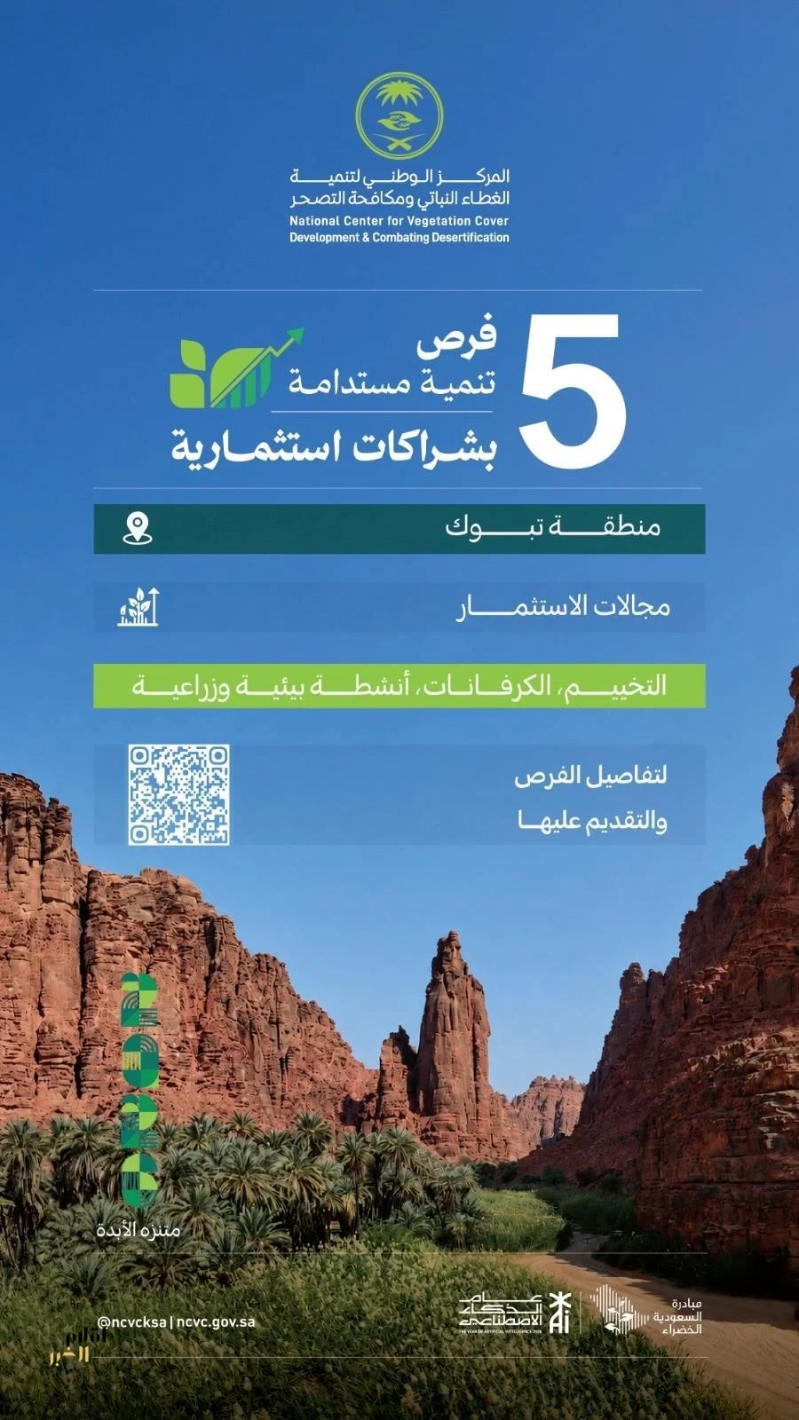 "الغطاء النباتي" يطرح 5 فرص تنمية مستدامة بشراكات استثمارية في منطقة تبوك
