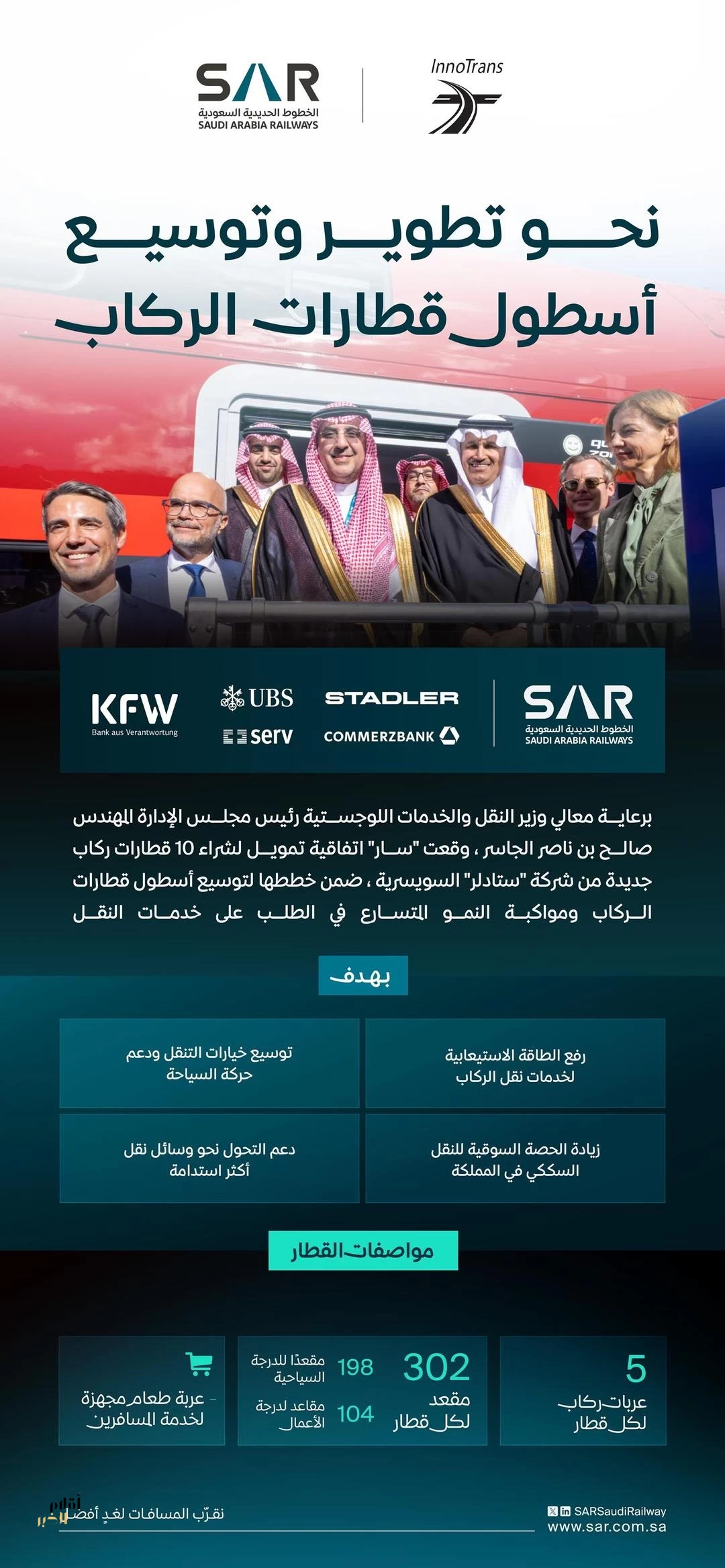 "سار" توقع اتفاقية لتمويل شراء 10 قطارات ركاب جديدة
