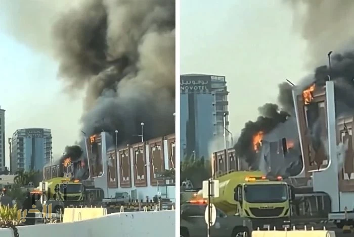 إندلاع حريق هائل في سوق جدة الدولي