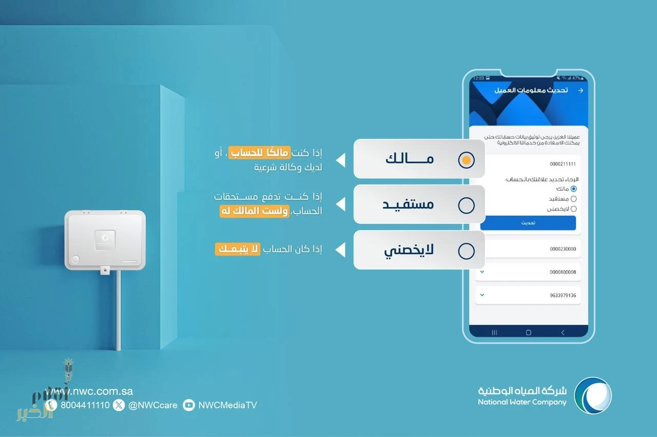 المياه الوطنية: خصصنا دليلًا إرشاديًا لتوثيق العدادات في موقعنا الرسمي