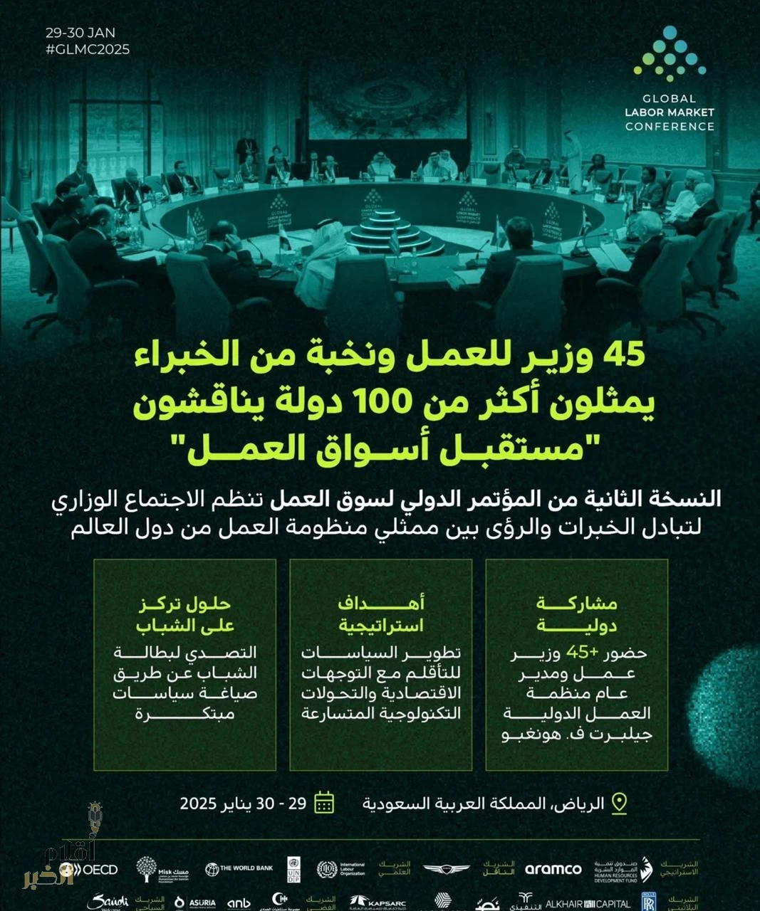 45وزيراً ونخبة من الخبراء يمثلون أكثر من 100دولة يناقشون" مستقبل العمل " في المؤتمر الدولي لسوق العمل