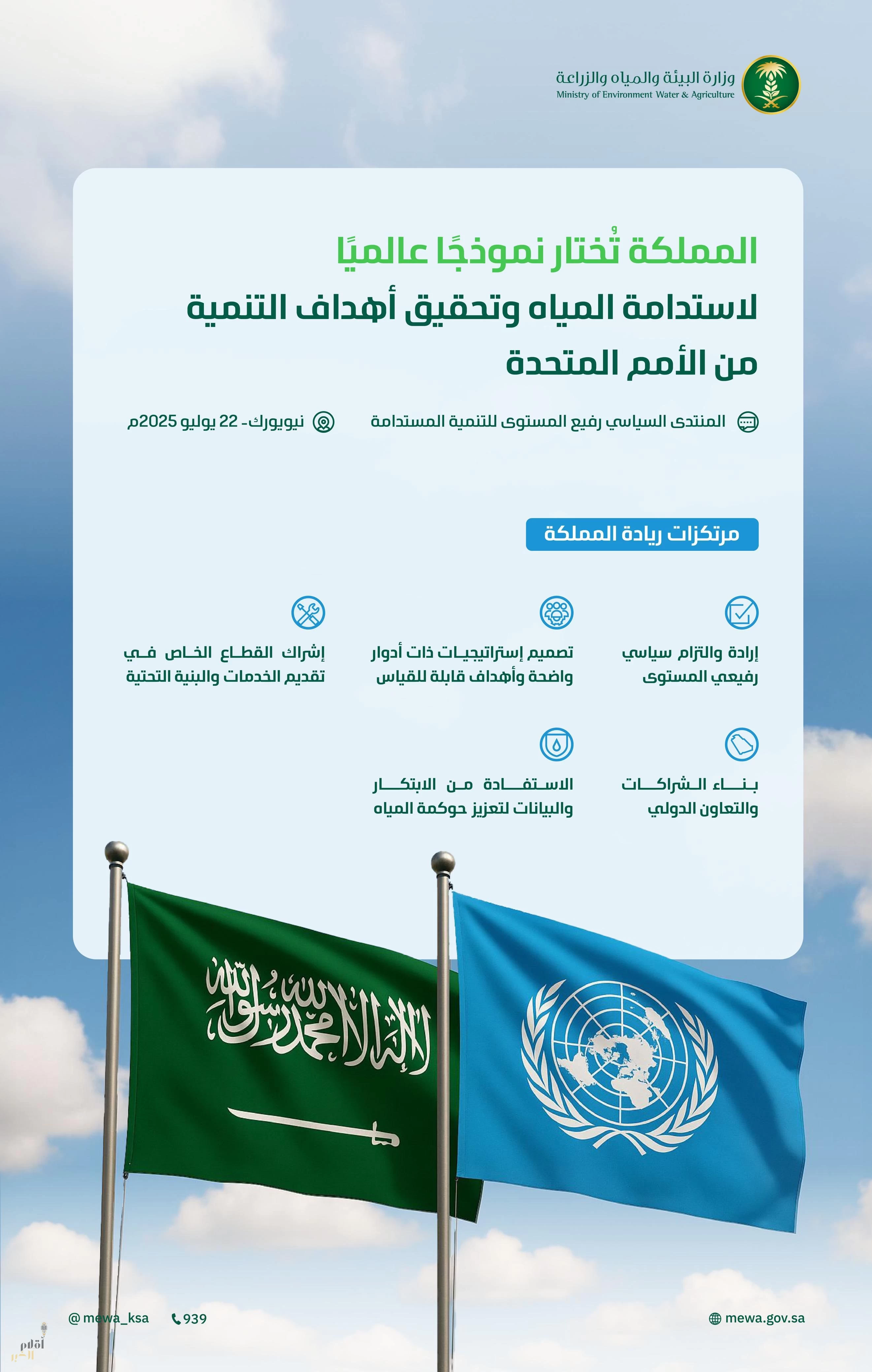 المملكة تُختار نموذجًا عالميًا لاستدامة المياه وتحقيق أهداف التنمية من الأمم المتحدة