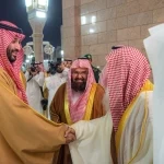 السديس وأئمة وخطباء المسجد النبوي في استقبال ولي العهد لدى زيارته المسجد النبوي الشريف