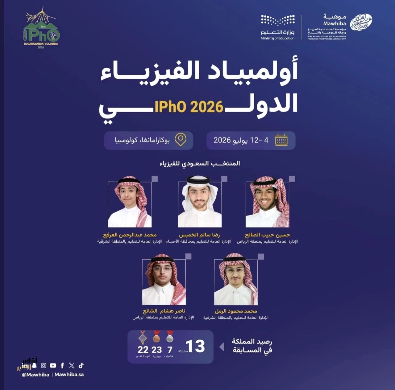 السعودية تنافس عالميًا بخمسة طلاب في أولمبياد الفيزياء الدولي 2026