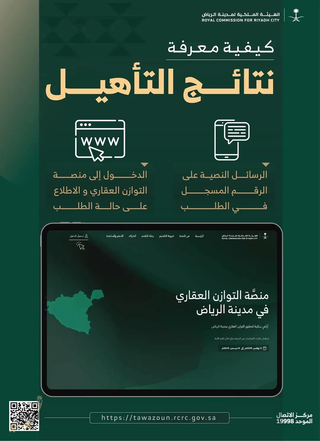 الهيئة الملكية لمدينة الرياض تعلن نتائج أهلية الاستحقاق لشراء أراضٍ سكنية عبر "منصَّة التوازن العقاري"