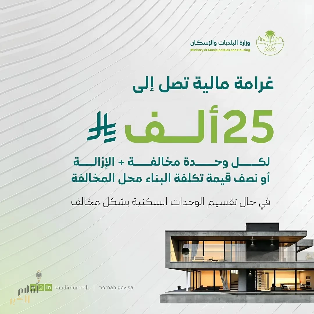 "البلديات والإسكان" تُقرّ تحديثات لائحة الجزاءات عن مخالفات البناء وتقسيم المباني إلى وحدات غير مرخّصة