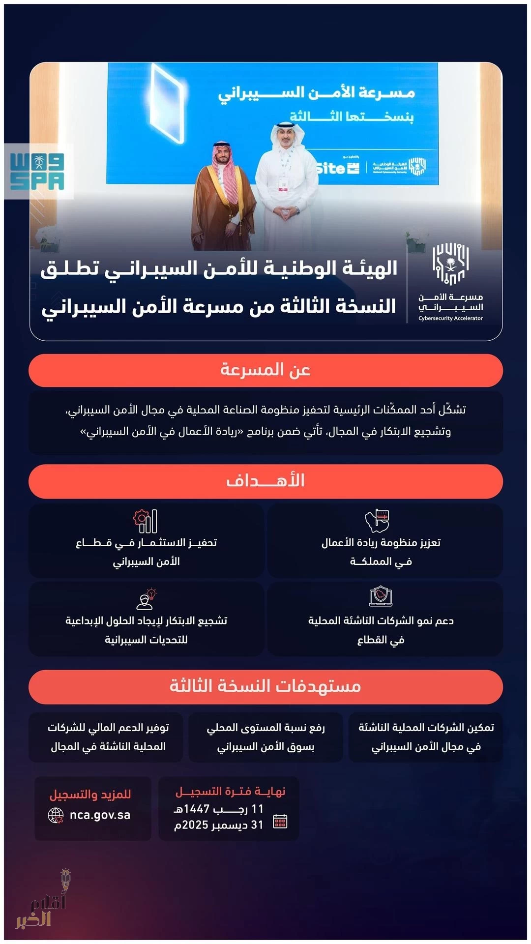 الهيئة الوطنية للأمن السيبراني تُطلق النسخة الثالثة من "مسرعة الأمن السيبراني"