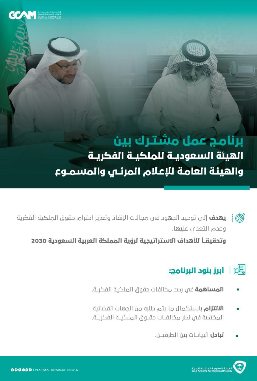 توقيع برنامج عمل مشترك بين الملكية الفكرية والإعلام المرئي والمسموع للإنفاذ واحترام الحقوق.