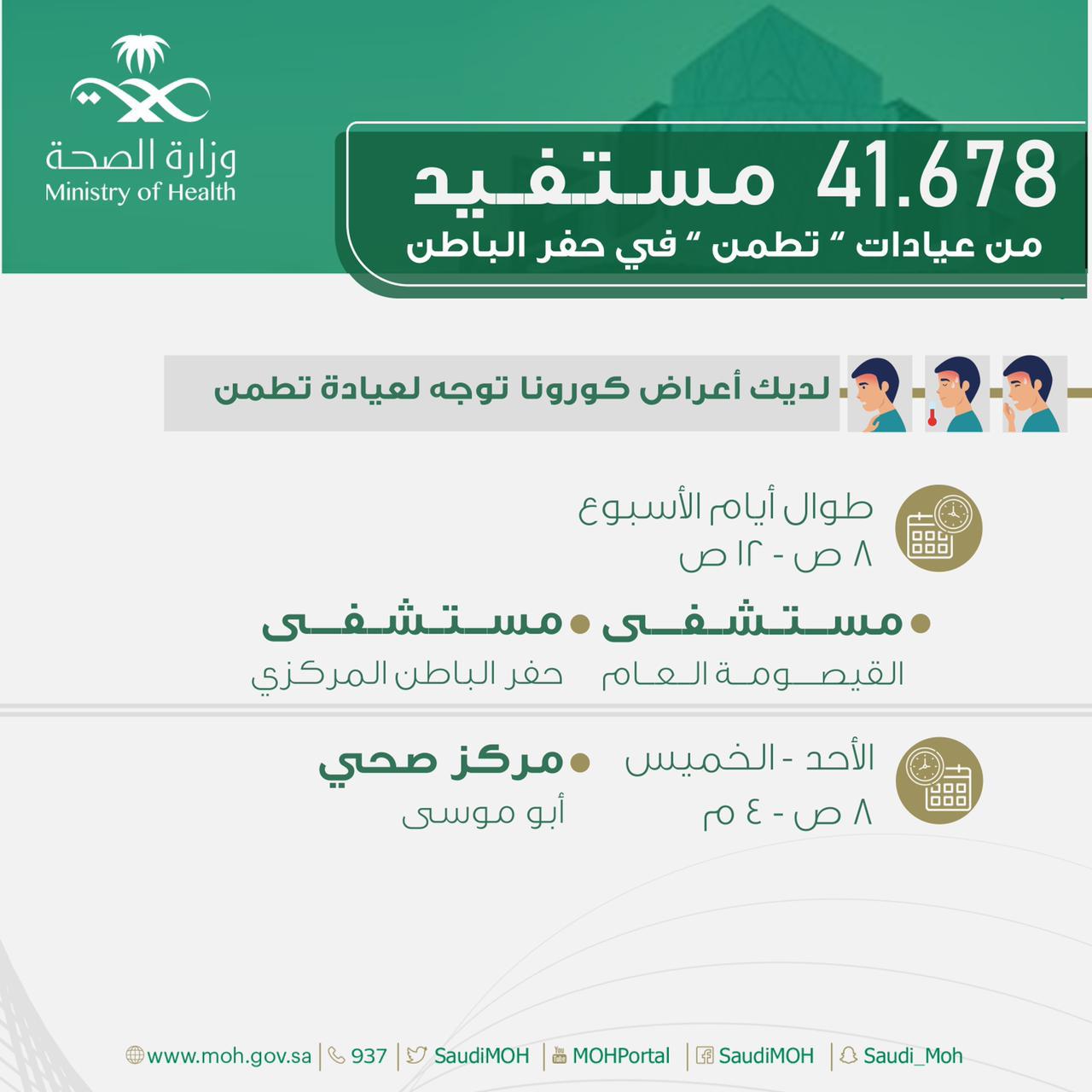 أكثر من 41 ألف مستفيد من عيادات "تطمن" بحفر الباطن
