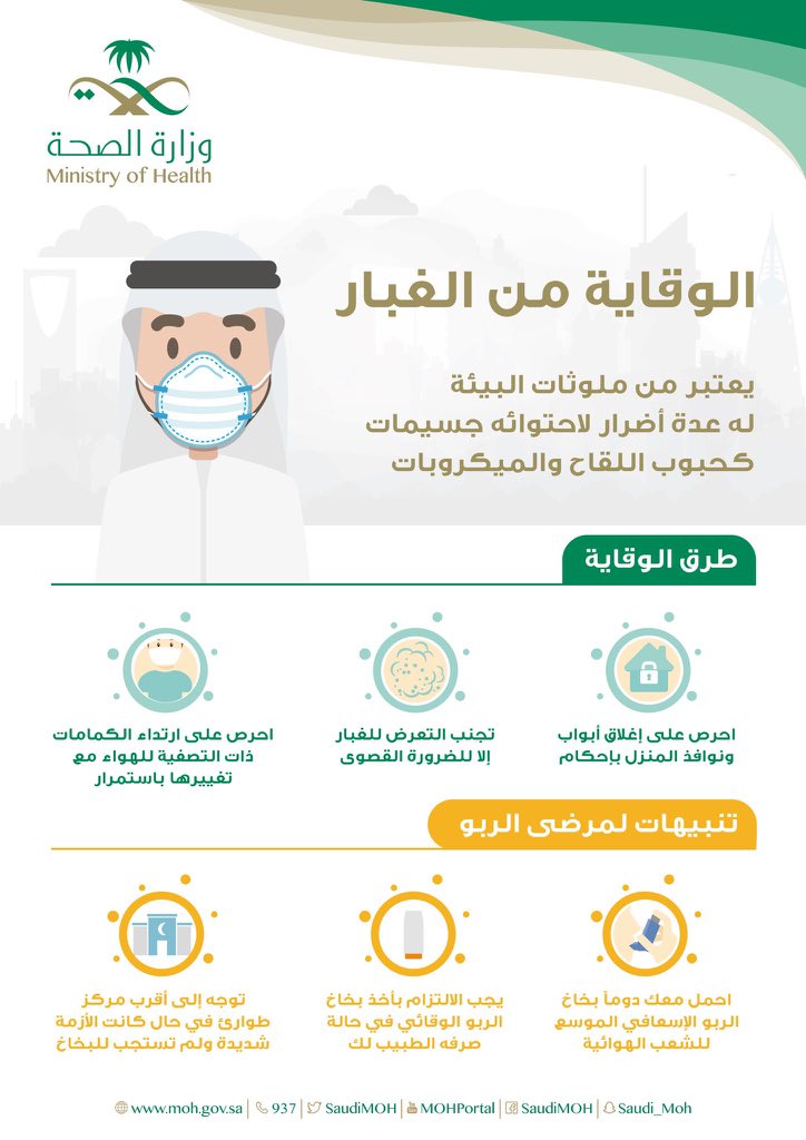 "صحة الرياض" تقدّم نصائحها للتعامل مع موجة الغبار